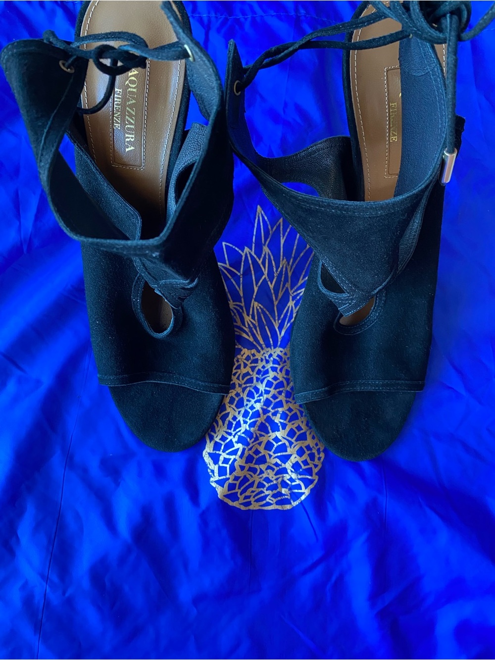 Aquazzura Sexy Thing Black Suede Cutout Peep-Toe Lace-Up Stiletto Heels 8.5 38.5 - Picture 2 of 11